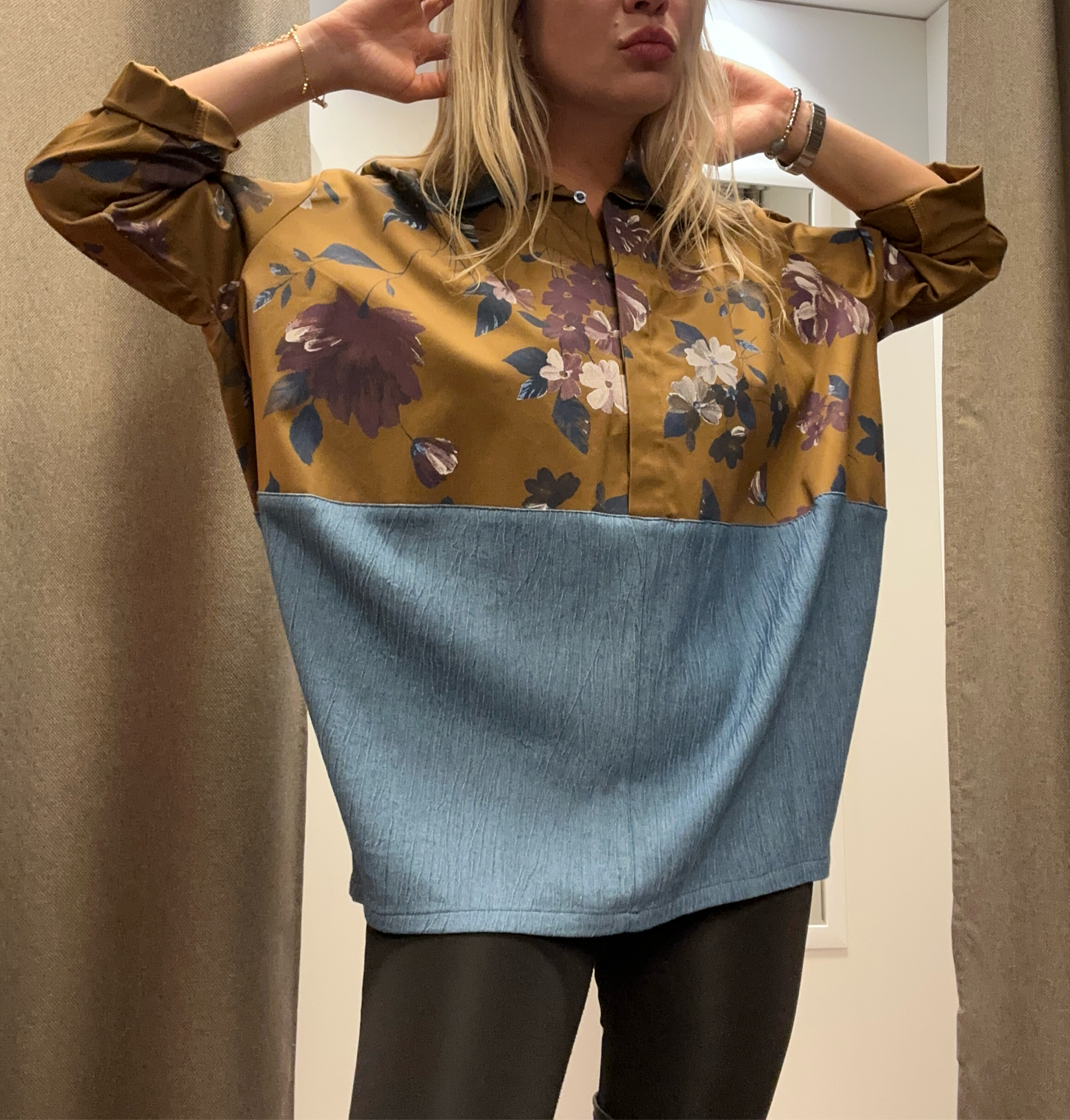 Lässige Bluse mit Denim L/XL