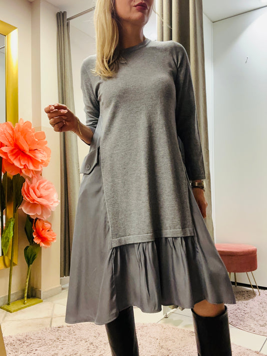 Rüschen-Kleid in Anthrazit  M
