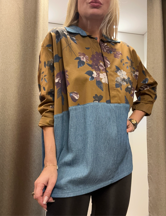 Lässige Bluse mit Denim L/XL