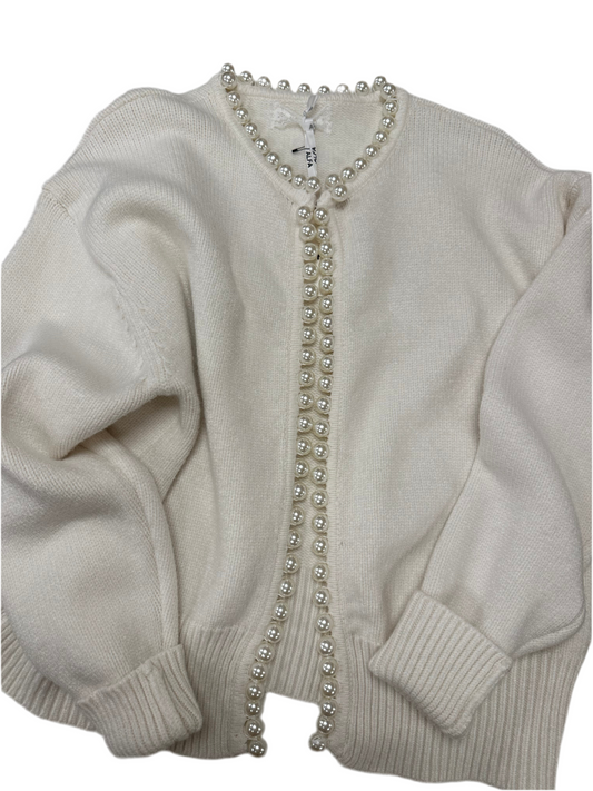 Strickjacke weiß mit Perlen