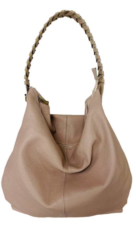 Rosa- Taupe Ledertasche/ Shopper